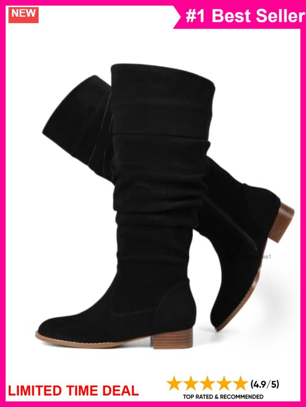 Womens Flat Suede Knee High Slouchy Boots with Zipper